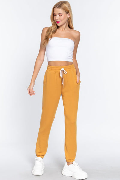 Our Best Polyester/Rayon Blend Fleece French Terry Drawstring Waistband Jogger Pants (Camel Yellow)