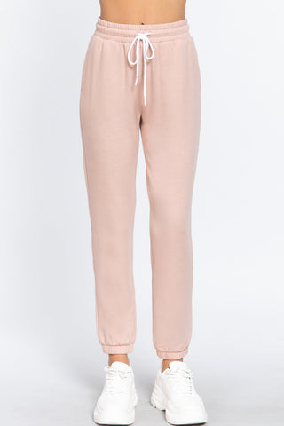 Our Best Polyester/Rayon Blend Fleece French Terry Drawstring Waistband Jogger Pants (Pale Pink)