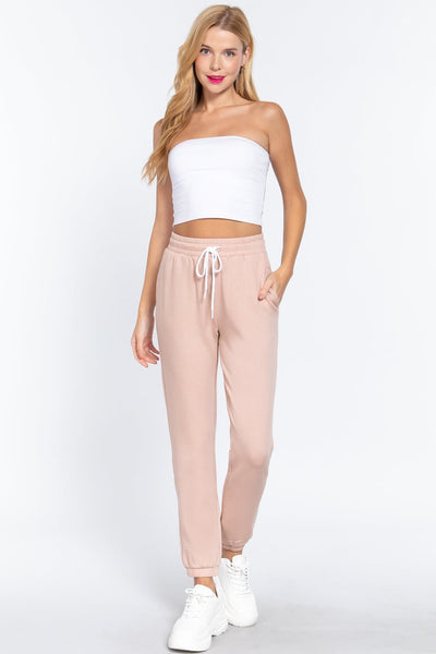 Our Best Polyester/Rayon Blend Fleece French Terry Drawstring Waistband Jogger Pants (Pale Pink)