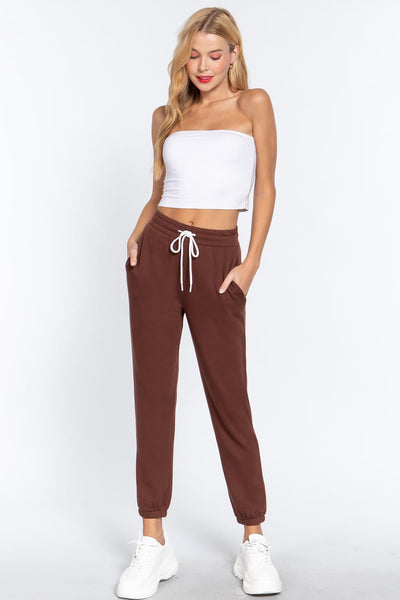 Our Best Polyester/Rayon Blend Fleece French Terry Drawstring Waistband Jogger Pants (Sepia)