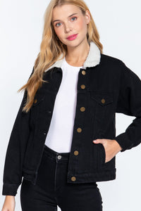 Inner Fur Black Oversized Denim Jacket