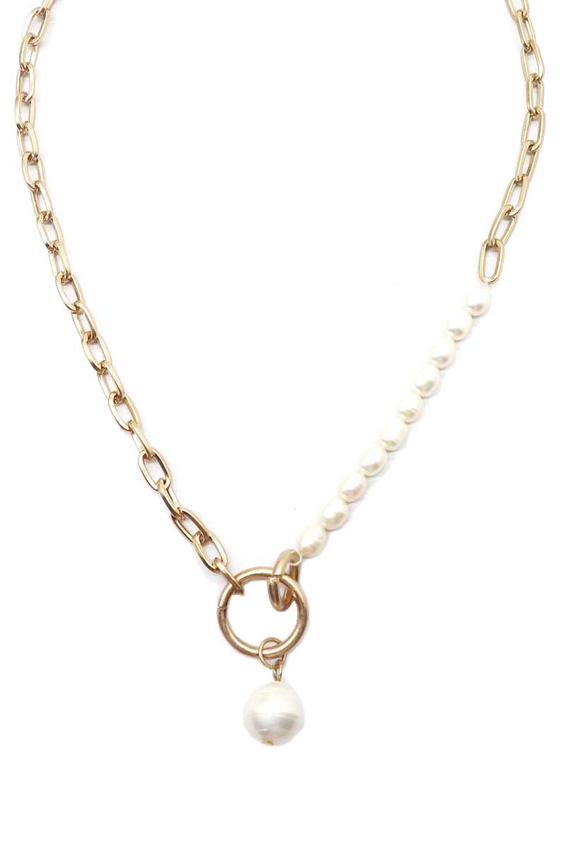 Metal Pearl Chain Necklace