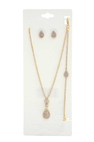 Teardrop Rhinestone Bracelet Necklace Set