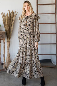 Caitlin In The Country Polyester Blend Made In U.S.A. Tiered Body Ruffles Detail Bohemian Maxi Dress (Dark/Mocha)