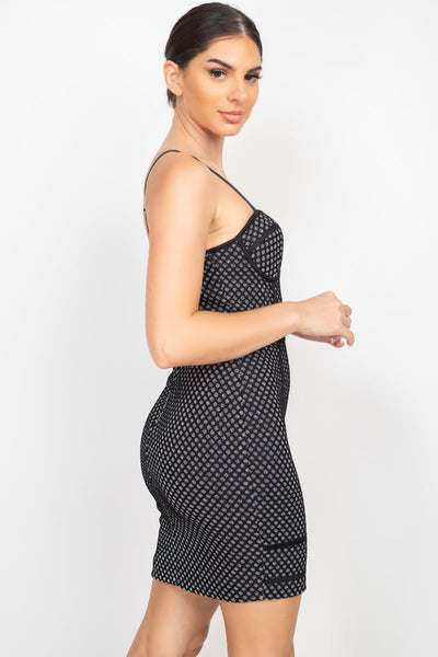 Our Best Polyester/Spandex Blend Sweetheart Neckline Sparkle Honeycomb Bodycon Silhouette Mini Dress (Black/Silver)