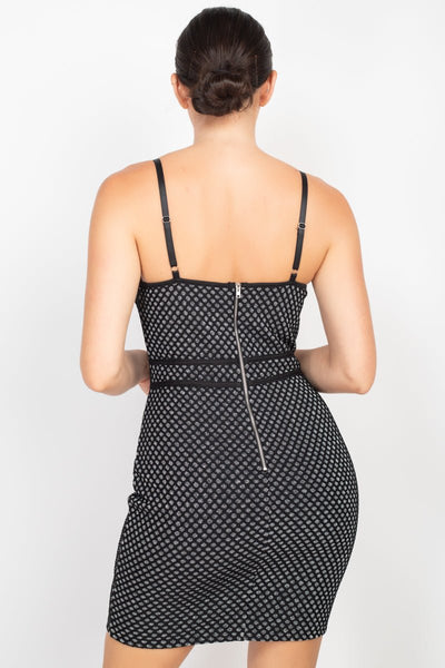 Our Best Polyester/Spandex Blend Sweetheart Neckline Sparkle Honeycomb Bodycon Silhouette Mini Dress (Black/Silver)