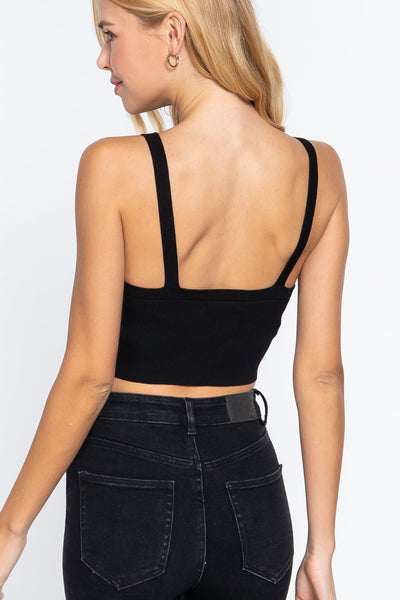 Our Best 75% Rayon 25% Polyester V-neck Sweater Knit Crop Cami Top (Black)