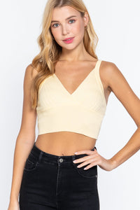 Our Best 75% Rayon 25% Polyester V-neck Sweater Knit Crop Cami Top (Pastel Yellow)