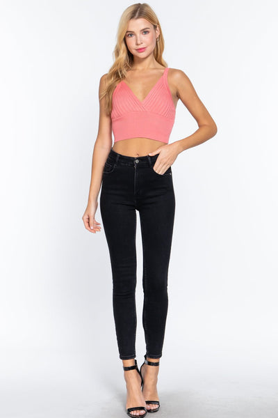 Our Best 75% Rayon 25% Polyester V-neck Sweater Knit Crop Cami Top (Watermelon Pink)