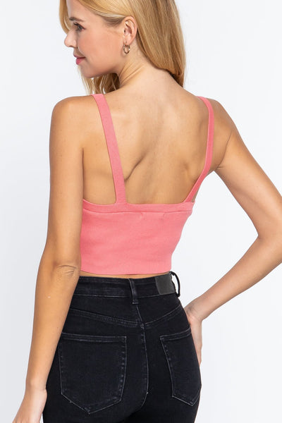 Our Best 75% Rayon 25% Polyester V-neck Sweater Knit Crop Cami Top (Watermelon Pink)