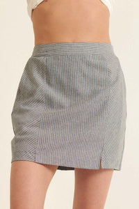 Barbie Barbaranne 95% Polyester 5% Spandex Banded Front Waist Pinstripe Slit Detail Mini Skirt (Denim Blue)