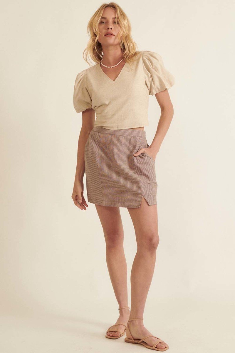 Our Best Cotton Spandex Blend Belted Pocket Solid Color Mini Skirt (Chocolate)