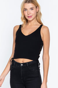Our Best 70% Rayon 30% Polyester V-neck Side Ruched Detail Sweater Top (Black)