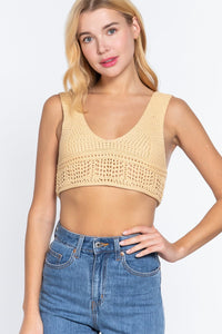 Our Best 100% Cotton Sleeveless V-Neck Textured Crop Sweater Tank Top (Butter Yellow)