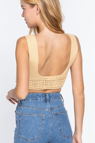 Our Best 100% Cotton Sleeveless V-Neck Textured Crop Sweater Tank Top (Butter Yellow)