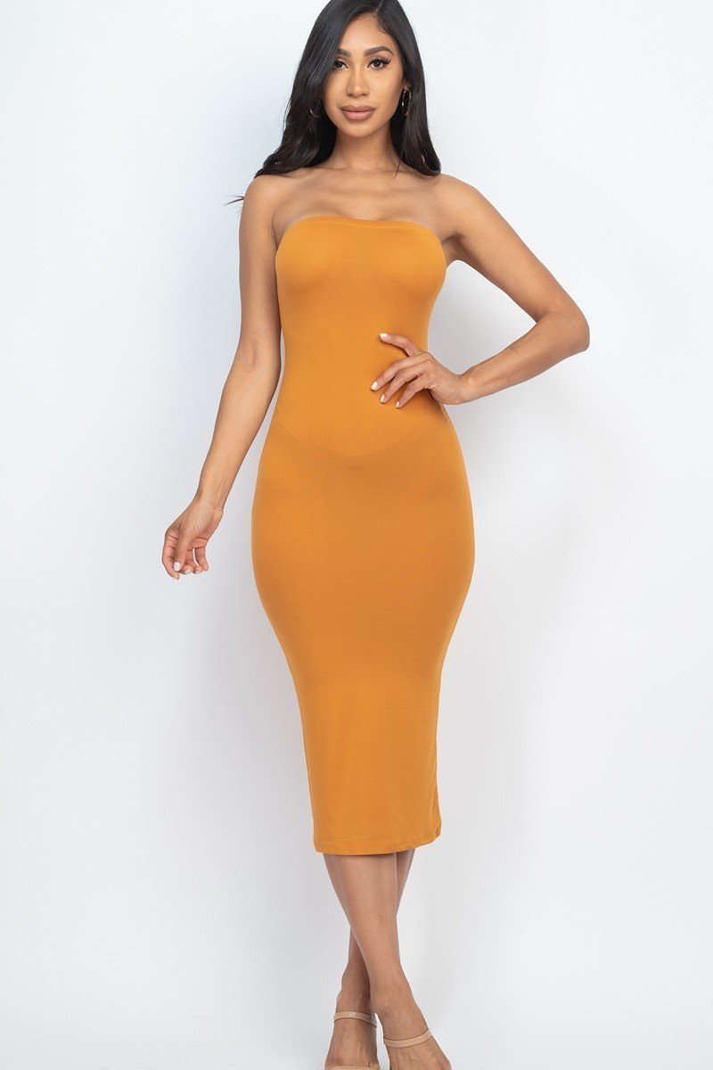 Our Best 92% Polyester 8% Spandex Jersey Knit Tube Style Bodycon Dress (Camel)