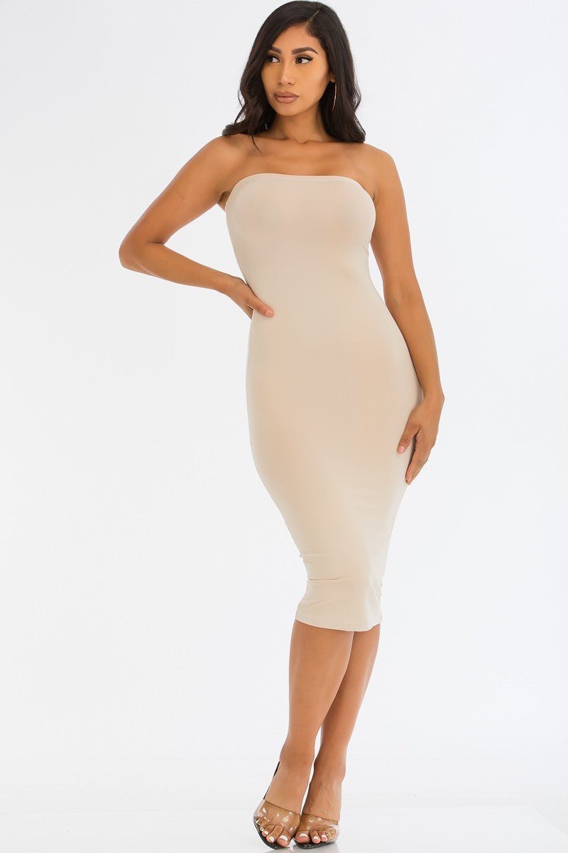Our Best 92% Polyester 8% Spandex Jersey Knit Tube Style Bodycon Dress (Khaki)