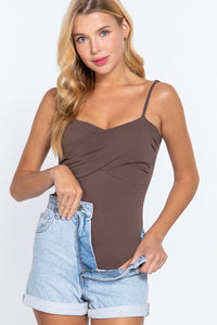 Our Best 95% Cotton 5% Spandex Twisted Cami Bodysuit W/bra Cup (Wood Brown)
