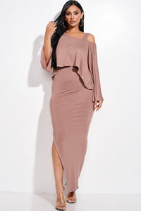 Our Best Solid Rayon/Spandex Midi Length Tank Dress Slouchy Cape Top Two Piece Set (Mocha)
