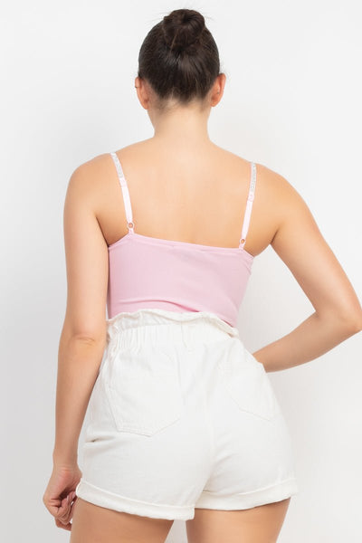 Our Best 95% Polyester 5% Spandex Sweetheart Neckline Rhinestone Trim Bustier Cami Bodysuit (Pink)
