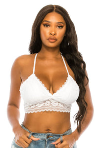 Maiden Poly Polyanne 85% Polyamide 15% Spandex Non Removable Straps Padded Lace Bralette (White)