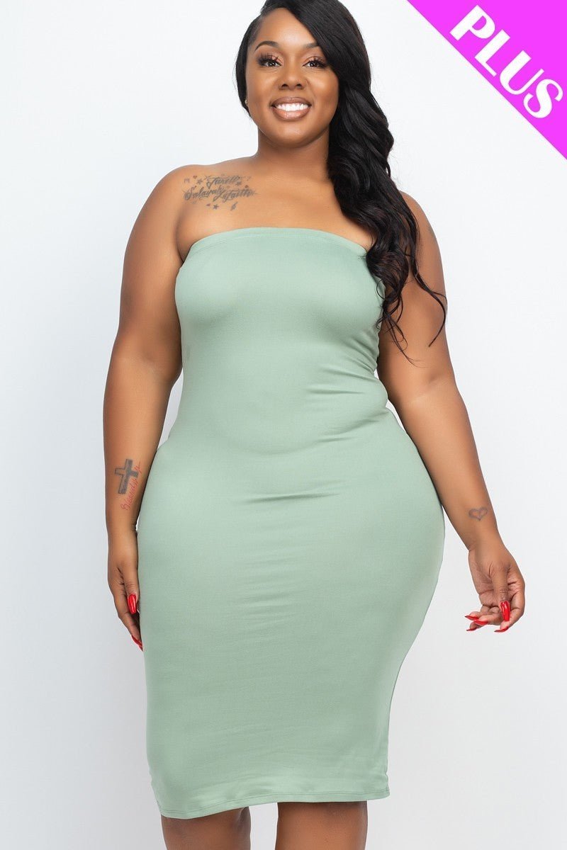 Plus Size Lovely Ladies 92% Polyester 8% Spandex Jersey Knit Tube Style Bodycon Dress (Green Bay)