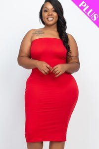 Plus Size Lovely Ladies 92% Polyester 8% Spandex Jersey Knit Tube Style Bodycon Dress (Red)