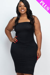 Plus Size Lovely Ladies 92% Polyester 8% Spandex Jersey Knit Tube Style Bodycon Dress (Black)