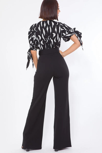 Sheik-n-Sassy 95% Polyester 5% Spandex Exotic Print Top Detailed Fashion Jumpsuit (Black)