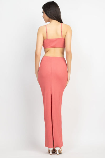 Doreen Maxine 98% Polyester 2% Spandex Cutout V-neckline Halter Detail Sleeveless Cocktail Party Maxi Dress (Rose)