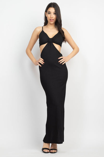 Doreen Maxine 98% Polyester 2% Spandex Cutout V-neckline Halter Detail Sleeveless Cocktail Party Maxi Dress (Black)