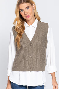 Our Best 44% Acrylic 30% Nylon 20% Polyester V-neck Cable Knit Sweater Vest Cardigan (Sage Green)