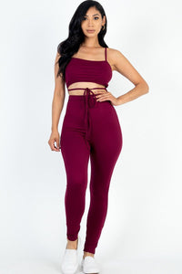 Our Best Polyester/Spandex Blend Solid Color Tie Front Cut Out Detail Jersey Knit Jumpsuit (Burgundy)
