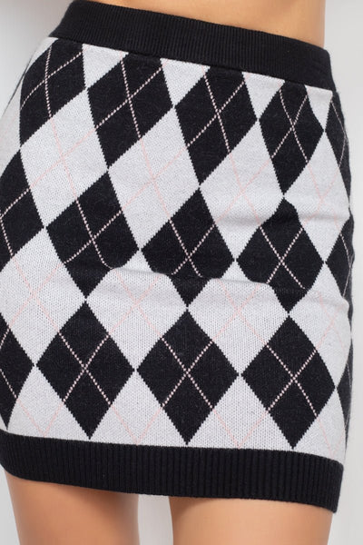 Queen Of Diamonds Polyester Blend High-Rise Mini Skirt Bottom - Pair With Queen Of Diamonds Polyester Blend Long Sleeve Cardigan Top (Black/White/Pink)