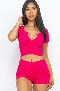 Our Best 92% Polyester 8% Spandex Crop Top & Shorts Casual Summer Cropped Tank Top And Shorts Two Piece Set (Fuchsia)