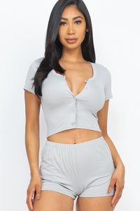 Our Best 92% Polyester 8% Spandex Crop Top & Shorts Casual Summer Cropped Tank Top And Shorts Two Piece Set (Grey)
