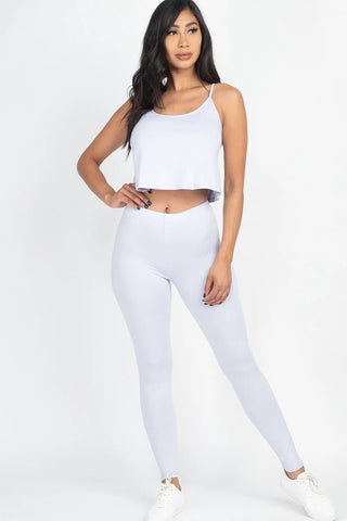 Our Best 92% Polyester 8% Spandex Cami Top And Leggings Two Piece Set (Oyster Grey)