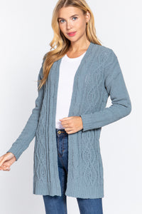 Our Best 100% Polyester Open Front Long Sleeve Chenille Sweater Cardigan (Steel Blue)