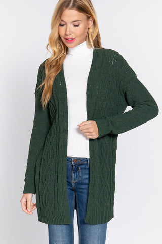 Our Best 100% Polyester Open Front Long Sleeve Chenille Sweater Cardigan (Gloomy Green)