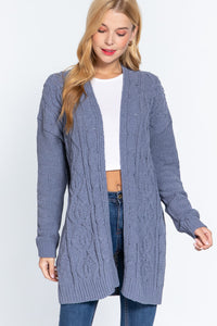 Our Best 100% Polyester Open Front Long Sleeve Chenille Sweater Cardigan (Greyish Blue)