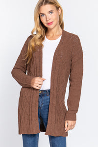 Our Best 100% Polyester Open Front Long Sleeve Chenille Sweater Cardigan (Brown)