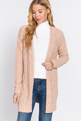 Our Best 100% Polyester Open Front Long Sleeve Chenille Sweater Cardigan (Salmon)
