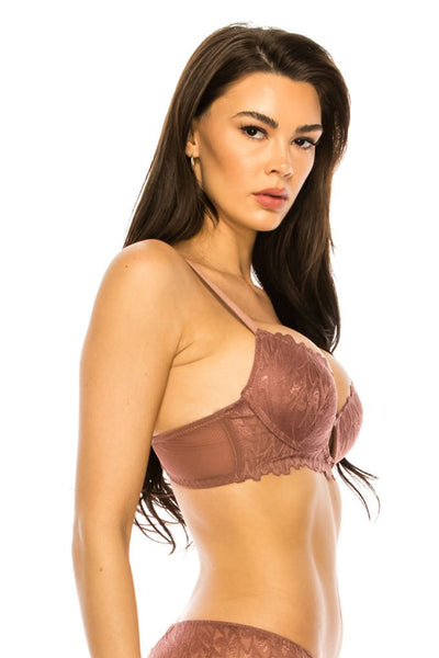 Tenille Camille 85% Nylon 15% Polyester Lace Trim Padded Cups W/underwire Adjustable Bra (Burlwood)
