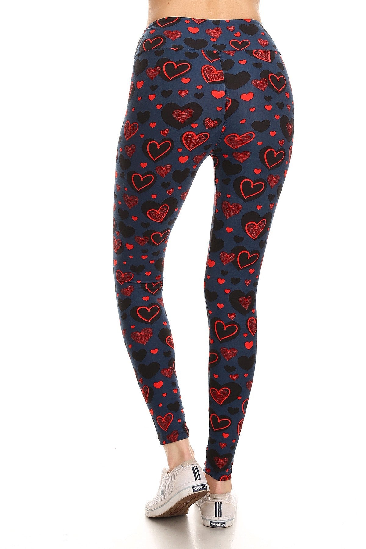 Our Best Polyester Blend Yoga Style Heart Print Knit Leggings With High Waist (Multi)