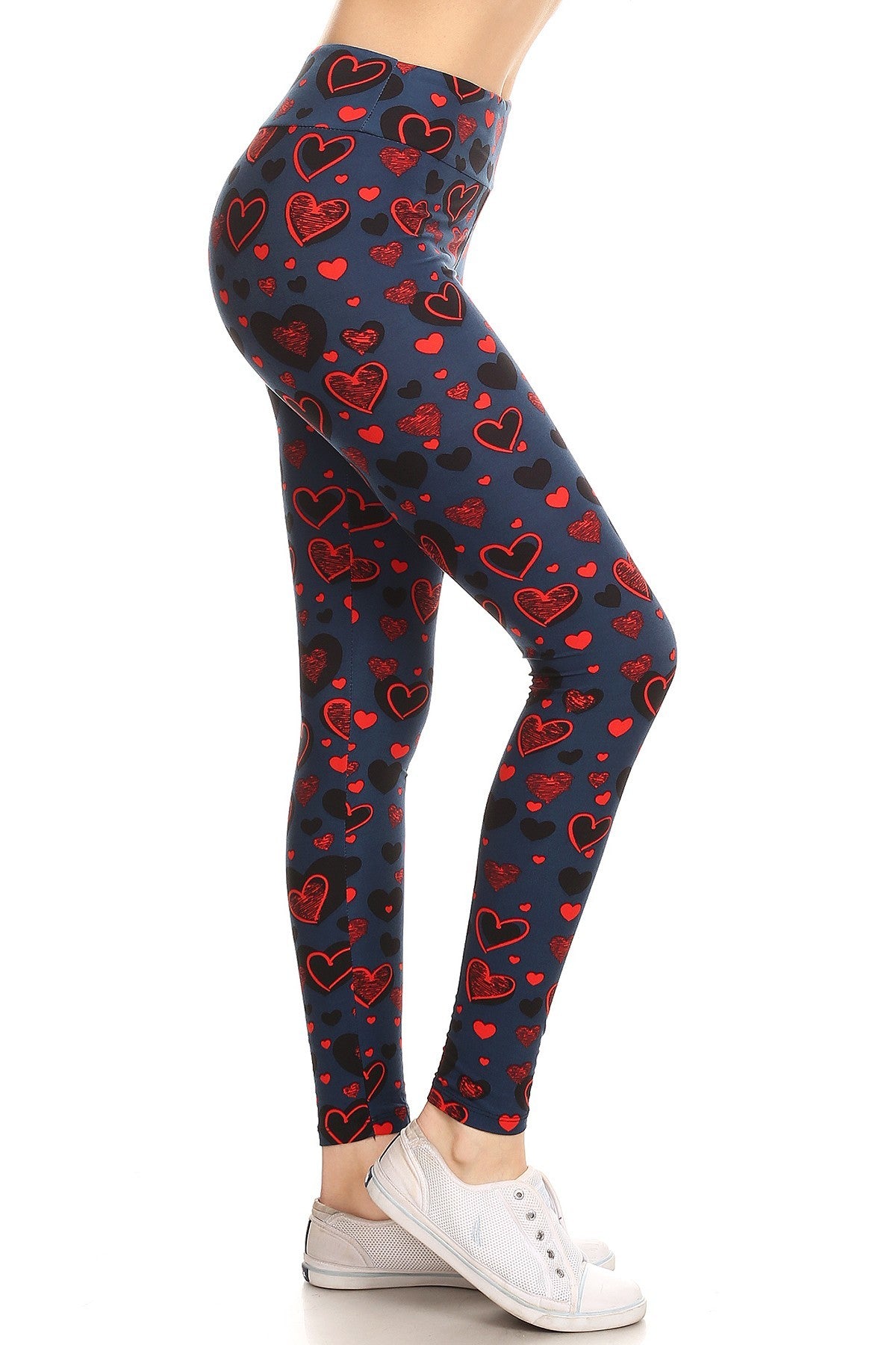 Our Best Polyester Blend Yoga Style Heart Print Knit Leggings With High Waist (Multi)