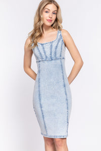 Darla Denim Diva 75% Cotton 23% Polyester 2% Spandex Blend Sleeveless Stretchy Denim Back Zip Mini Dress (Denim)