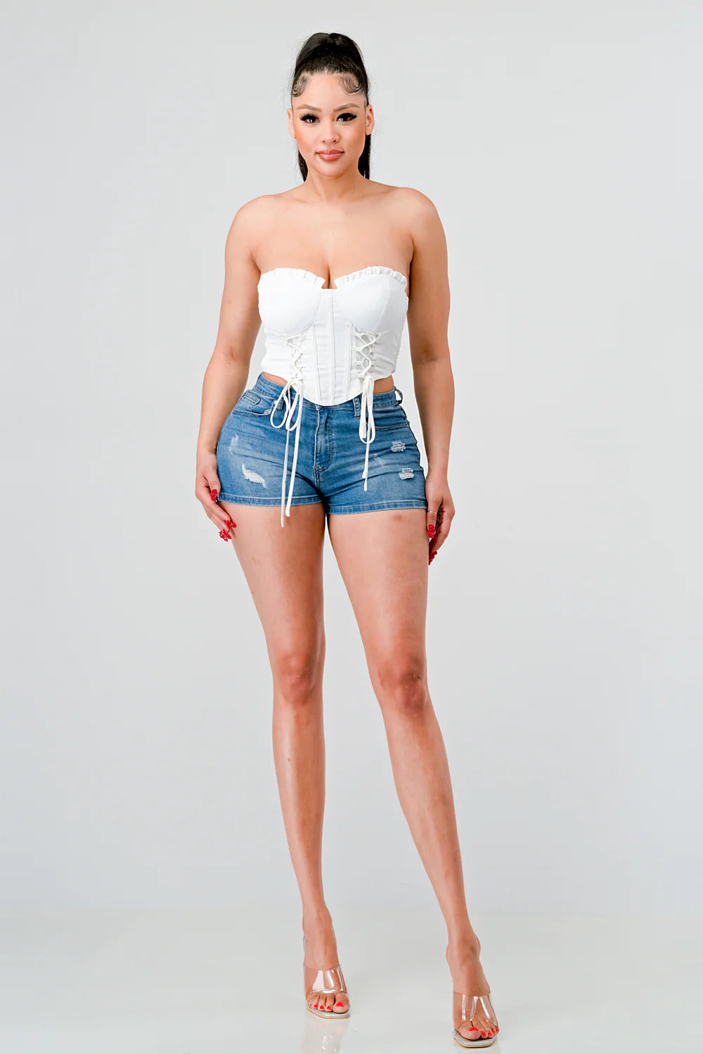 Sissie Sassie Polyester/Spandex Fashion Plus Off Shoulder Luxe Sweetheart Ruffled Lace Bustier Top (Off White)