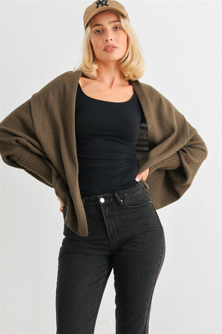 Our Best 100% Acrylic Batwing Sleeve Open Front Cardigan (Olive)