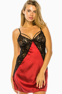Maiden Marianna Arrianna 97% Polyester 3% Spandex 2-Pcs Set Satin Lace Chemise (Red)