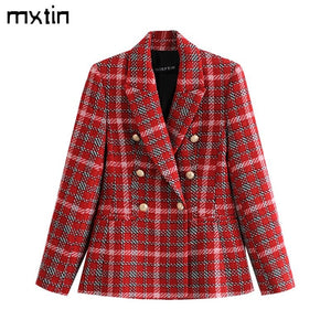 Fashion Double Breasted Plaid Blazers and Jackets Work Office Lady Autumn Women Suit Slim Business Female Blazer Coat Talever